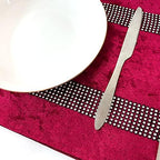 HeMiaor Christmas Placemats Set of 4 Silver Sequins Rhinestones Gorgeous Place Mats Velvet Decor for Kitchen Dinner Table Washable Burgundy - Image 2