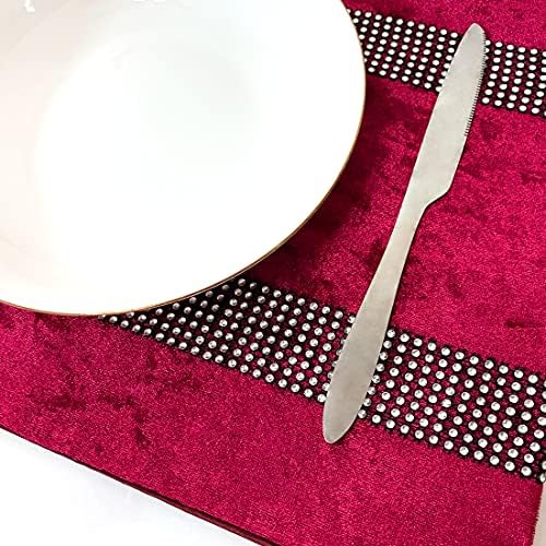 HeMiaor Christmas Placemats Set of 4 Silver Sequins Rhinestones Gorgeous Place Mats Velvet Decor for Kitchen Dinner Table Washable Burgundy - Image 2