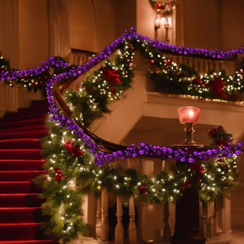 2 Pcs 6 ft Christmas Ball Ornament Garland, Purple - Image 6
