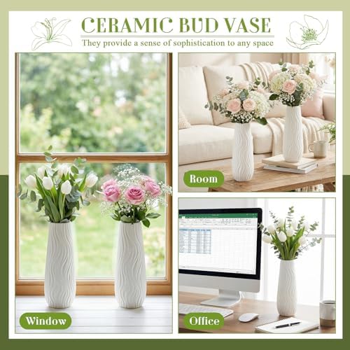 Qinyoung 8 Set White Ceramic Vases for Flowers, 8'' Small Vase, Modern - Image 6