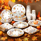 Pickmesh 250 Pcs Fall Party Tableware Set, Fall Pumpkins, Orange - Image 4