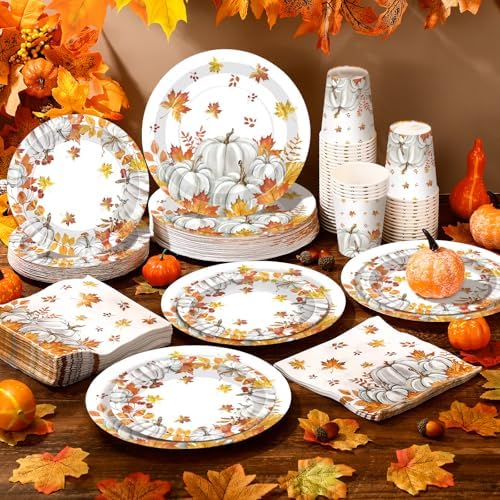 Pickmesh 250 Pcs Fall Party Tableware Set, Fall Pumpkins, Orange - Image 4