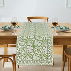 Ridhi Sage Green Hand Block Print Cotton Table Runner Garden Farmhouse Buffet Tabletop Cover for Home Kitchen Dining Décor Parties Family Dinners Wedding Thanksgiving Christmas (16X70 Inches) by Ridhi