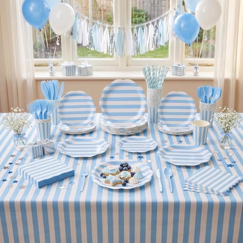 Funnymoom 434 Pcs Blue Striped Party Decorations Paper Plates Serves 48 - Image 6