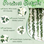 ucky Fake Vines, Eucalyptu Vines Garland, Ivy Vines, Green Artificial Wall Decor Hanging, Wedding Decoration，Flower Bouquet Decoration (4, Boston Vines) - Image 2