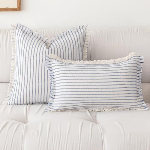 YEENAASY Throw Pillow Covers 16x16 Boho Striped Pillow Cases with Tassel - Image 2