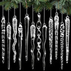 Seematn 18 Pcs Clear Christmas Glass Ornaments Twist Icicle Drop Ornaments by Seematn