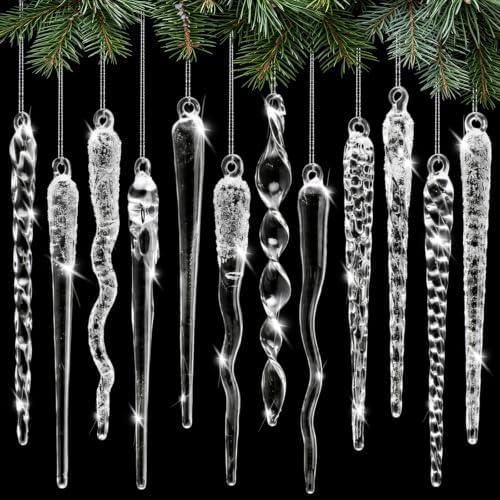 Seematn 18 Pcs Clear Christmas Glass Ornaments Twist Icicle Drop Ornaments by Seematn