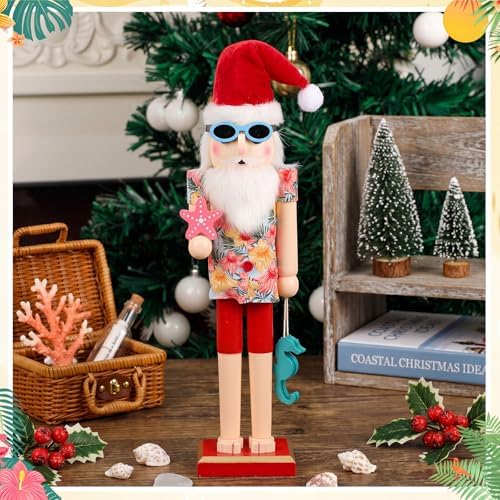 Blosssound 15" Christmas Hawaii Nutcracker Decor Wooden Hawaii Starfish - Image 7