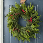 Glitzhome 24 Inch Christmas Wreaths for Front Door, Artificial Greenery Wreath with Pine Cones and Red Berries for Windows, Walls, Porches, Indoor and Outdoor Home Decoration by Glitzhome