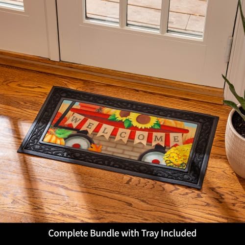 Evergreen Sassafras Fall Christmas Holiday Doormat Insert Bundle & Tray Set of 5, Interchangeable Entrance Door mats Indoor and Outdoor Welcome Mat 30 x 18 Tray Non Slip Backing Low Profile - Image 3