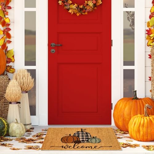 Whaline Fall Door Mats Natural Coir Welcome Doormat Pumpkin Non Slip Farmhouse Rectangle Front Door Rugs Floor Mat for Outdoor Entrance Porch Decor, 16 x 28 Inch - Image 6