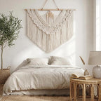 Large Macrame Wall Hanging 43"x32" - Handmade Woven Tapestry Boho Wall Decor for Bedroom Living Room Sofa Backdrop Natural Cotton Rope Long Fringe Tassel Bohemian Home Wall Art Decor with Wood Beads (Beige-B) - Image 2