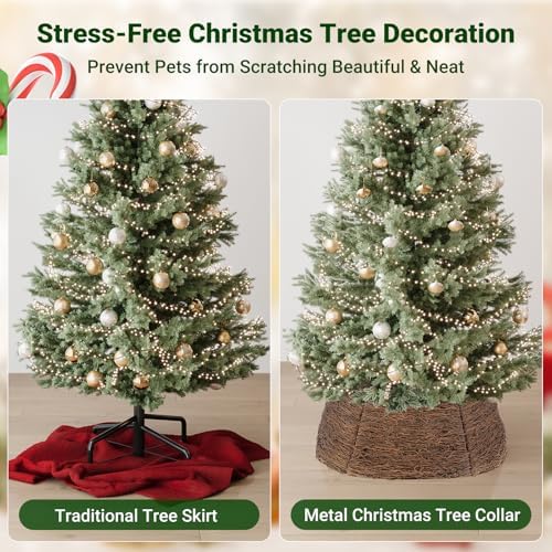 ELYKEN 28 Inch Christmas Tree Collar, Wicker Xmas Tree Collar for 7.5 ft Trees, Boho Woven Tree Skirt, Rustic Farmhouse Basket for Tree Base Cover, Round Tree Ring for Pencil Trees - Image 4
