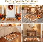 Fall Decor Door Mat Combo Set, 100% Coco Coir Welcome Mat + 28 x 43 Inches Coffee and White Plaid Rug - Fall Thanksgiving Front Porch Entryway Floor Doormat, Indoor Outdoors Autumn Mats Hello Pumpkin - Image 5