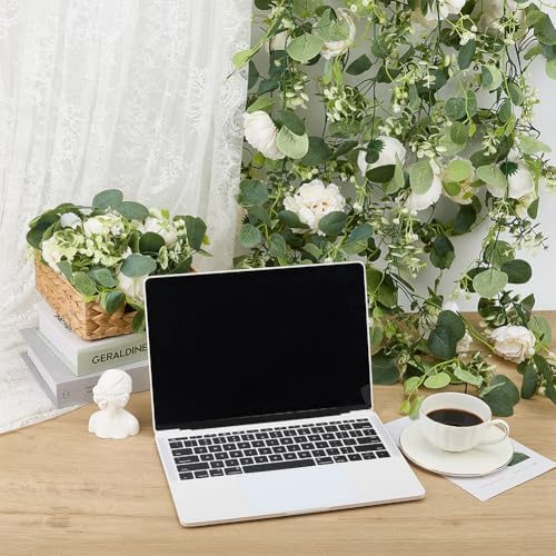 6Pcs 35Ft Eucalyptus Garland with Flowers, Faux Greenery Garland Vines, Artificial Flower Garlands for Wedding Table Backdrop Arch Wall Party Ceremony Decorations - Image 5