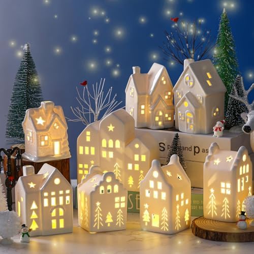 Cindeer 26 Pcs White Elegant Ceramic Christmas Village Set - Image 4