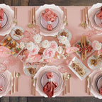 4 Sets Ribbon Twirl Cotton Linen Placemats, 15 inch Embroidery Round Cloth Table Mats with Pink Scalloped Edge Washable Fabric Place Mats Flower Shape for Wedding Baby Shower Party Table Decor - Image 7