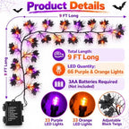 9 Ft 66 LED Willow Vine Twig Decor Black Halloween Garland with Orange Purple Lights, Timer 8 Modes Waterproof Battery Operated Indoor Halloween Decorations for Wall Fireplace Mantle Home Office Decor - Image 2