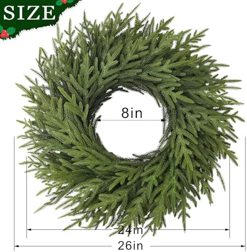 26" Artificial Norfolk Pine Wreath, Christmas Greenery for Front Door Decor - Image 6