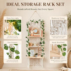 Boho Macrame Wall Plant Hanger Shelf, 3-Tier Hanging Display Shelves with LED String Lights, Wooden Floating Organizer Natural Cotton Rope for Indoor Plants Living Room Bedroom Balcony - Image 6