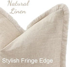 decorUhome Linen Fringe Natural Beige Throw Pillow Covers 20x20 Set of 2 - Image 2