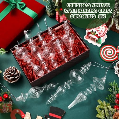 Mifoci 8 Pcs 6 Inch Mercury Glass Finial Christmas Ornaments,Clear - Image 3