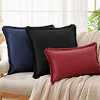ZWJD Pillow Covers 20x20 Set of 2 Navy Throw Pillow Covers with Fringe Chic Cotton Decorative Pillows Square Cushion Covers for Sofa Couch Bed Living Room Farmhouse Boho Decor - Image 3