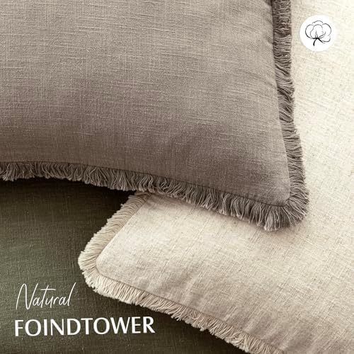 Foindtower Decorative Linen Fringe Throw Pillow Covers 26×26 Inch,Brown Tan - Image 4