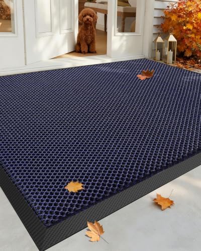 Color&Geometry Outside Welcome Front Door Mat, 48"x72" Blue by COLORG