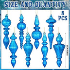 Mifoci 8 Pcs 6 Inch Mercury Glass Finial Christmas Ornaments,Blue - Image 3