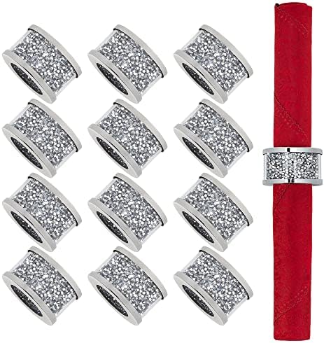 SHYFOY Silver Crushed Diamond Napkin Rings Set of 12, Serviette Holders by SHYFOYHomeDecoration