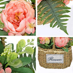 Peonies Artificial Flowers, Spring/Summer Flower Centerpieces for Tables Silk Flower Arrangements with Woven Basket Fake Peonies with Fern Leaves Pink Flower Arrangement for Kitchen Dinner Table - Image 3