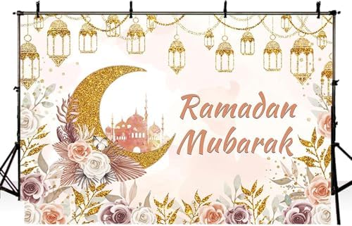 MEHOFOND Ramadan Mubarak Backdrop Boho Muslim Ramadan Kareem Lantern Castle Islamic Photography Background Eid Mubarak Moon Mosque Party Decorations Banner Photo Studio Props 8x6ft - Image 3