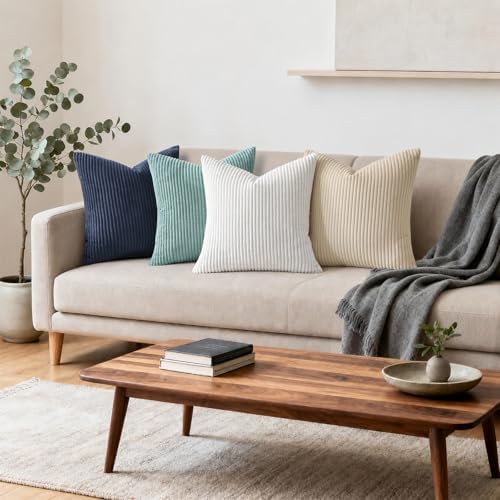 Mecatny Corduroy Decorative Throw Pillow Covers 24x24 Set of 2 White - Image 3