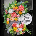 Spring Summer Wreaths for Front Door 24 Inch, Half Moon Wreath with Peony, Rose & Dalia, Outdoor Spring Wreaths for Front Door Outside, Summer Wreath for Front Door Farmhouse Welcome Sign Door Decor by SoomeirWreath