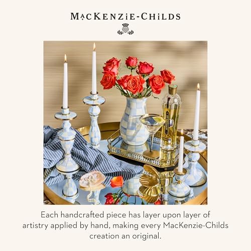 MACKENZIE-CHILDS Pillar Candlestick, Large, Light-Blue-and-White Sky Check - Image 6
