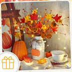 Thanksgiving Centerpieces for Tables Fall Table Decor 5 Pcs Artificial Pumpkins Maple Leaf Stems with Vase, String Lights and Wooden Sign Flowers Arrangements for Autumn Harvest Farmhouse Home Decor - Image 6