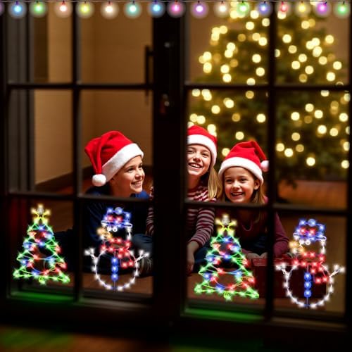 Christmas Window Silhouette LED Lights Decorations, Pack of 2 Sign Lighted Snow Man and Christmas Tree for Holiday Indoor Wall Door Glass Decor - Image 6