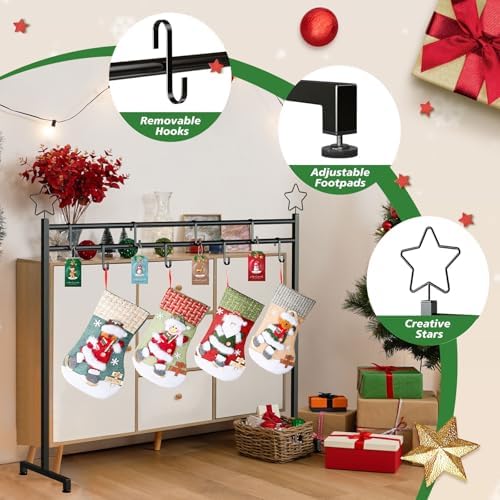 Christmas Stocking Holder Stand with 4 Stockings, Metal freestanding Christmas Stocking Hanger with 8 Hooks, Christmas Decorative Gift, Black - Image 5