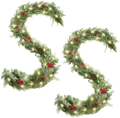 6ft Christmas Garland, Lighted Norfolk Pine Garland with Berries&Pinecones by Unknown
