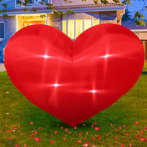 7 Ft Valentine Inflatables Heart Outdoor Decorations with LED Lights, Red Valentines Giant Heart Blow Up Yard Decorations, Romantic Inflatable Decor for Valentines Day Wedding Anniversary Yard Garden by Hauwellter