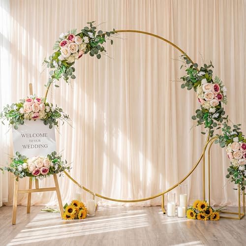 Suncalla 2 Pcs Artificial Peony Eucalyptus Floral Swag for Arch, Champagne - Image 5