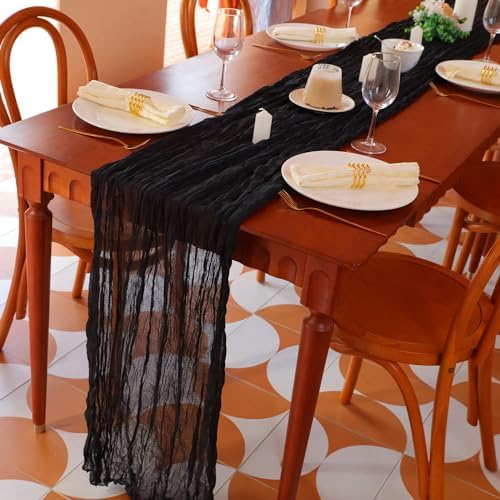 Snowkingdom 6PCS 10 Ft Black Cheesecloth Table Runner, 120 inch Long Cheese Cloth Boho Gauze Runners for Wedding Bridal Baby Shower Birthday Holiday Party Halloween Table Decorations - Image 2