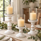 Candeldo White Wooden Hurricane Candle Holders for Pillar, Farmhouse Decor by CANDELDO