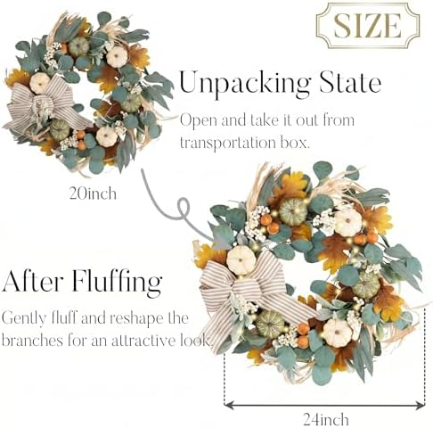 Valery Madelyn 24'' Fall Wreaths for Front Door with LED Lights - Image 6