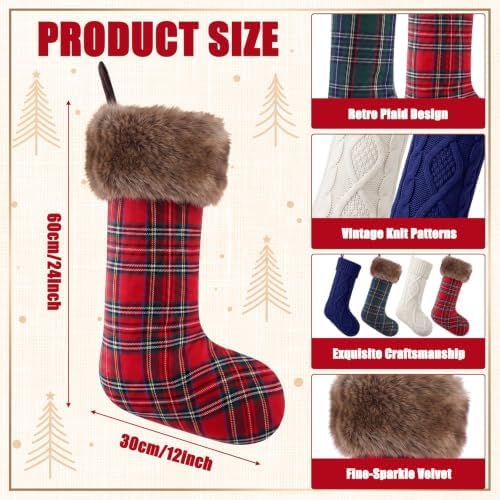 Junkin 4 Pack Tartan Christmas Stockings Navy Blue & White - Image 2