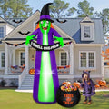 8Ft Halloween Inflatables Witch Outdoor Decorations with Candy Cauldron, Scary Blow Up Witch Holds I Smell Children Banner, Inflatable Halloween Build-in LEDs for Party Yard Lawn Garden Decor by BRDJade