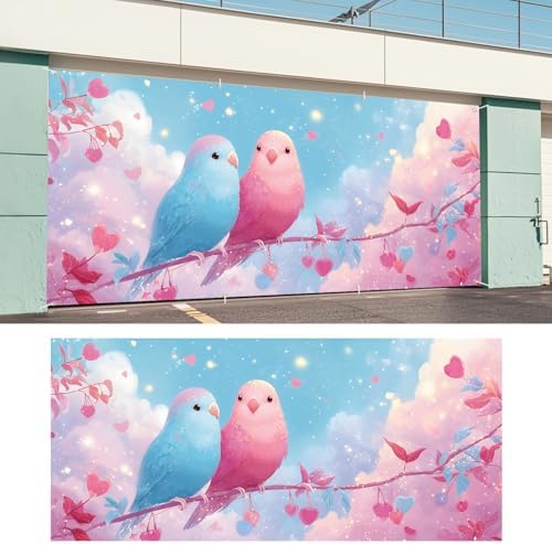 Birds Garage Door Banner 6x13FT, Cute Love Birds Garage Door Cover, Romantic Outdoor Decoration for Garage Doors & Wedding Backdrop - Image 6