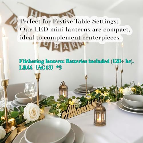 Mini Moroccan Lanterns with LED Tealight Set of 12, Vintage Brown Decorative Hanging Lanterns for Ramadan, Christmas, Halloween, Wedding, Fairy Party Decorations, Table Centerpiece - Image 4